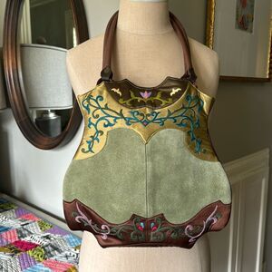 Oovoo Bag Vintage Suede & Satiny Embroidered Fabric